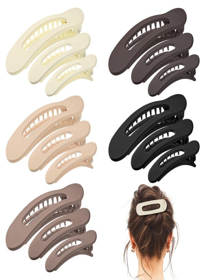 obeoby 15 PCS Flat Hair Clips, Neutral Color Flat Claw Clips 3 Sizes Hair Claws for Women Girls Thin Hair Medium and Small Hair Clip - Image 1